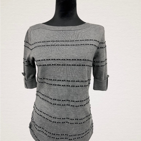 Apt. 9 Ruched lace Knit Career Top
Sweater mid sleeve gray black stripes Small - Picture 4 of 8